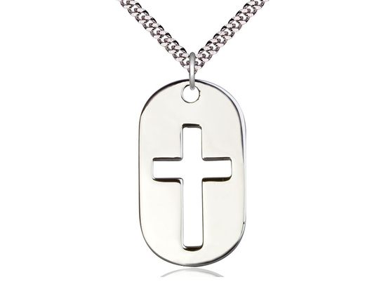       0110DTSS/24S - SS LG Pierced Out Cross Dogtag/LRH 24