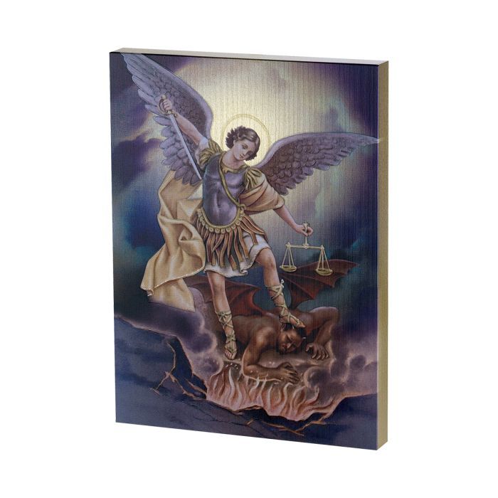 520-330 Saint Michael Large Gold Embossed Wooden Plaque
