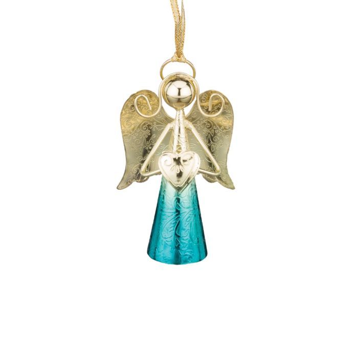 20544 4" Gold Angel Bell Heart Blue