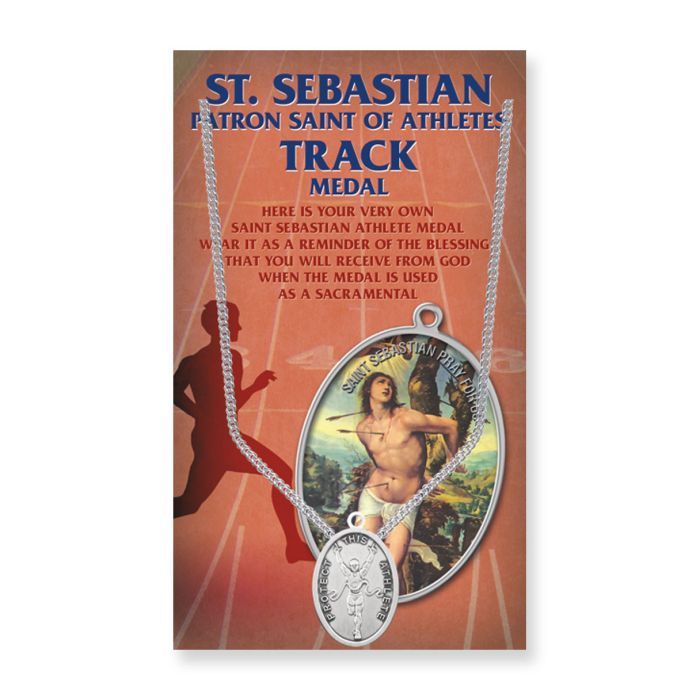 St. Sebastian Women's Track Pewter Medal/18" Chain 650-8048