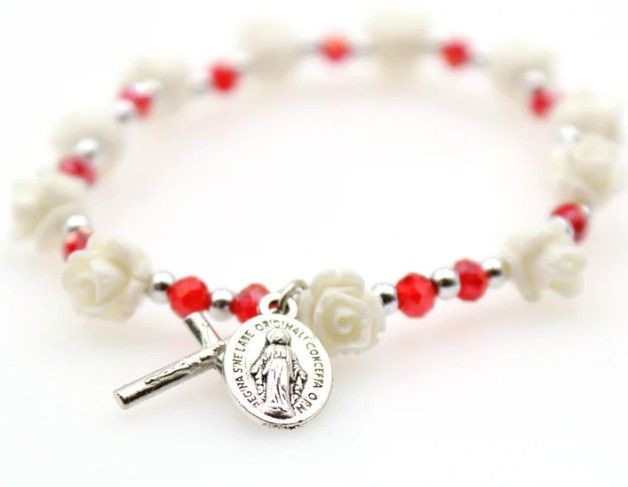 White Rose Ruby Rosary Bracelet 4065/RB
