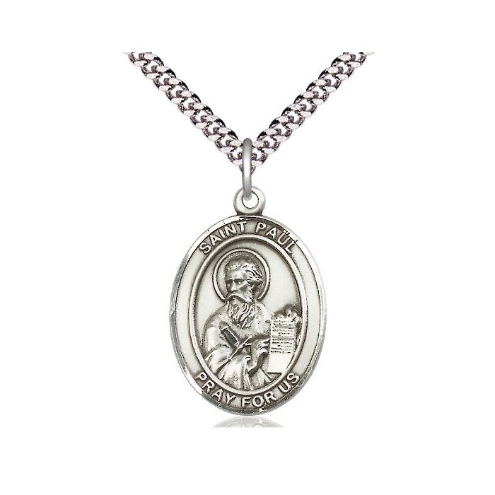 St. Paul Oval Sterling Silver Medal w/24" Rhodium Chain Endless 7086SS/24S C54End
