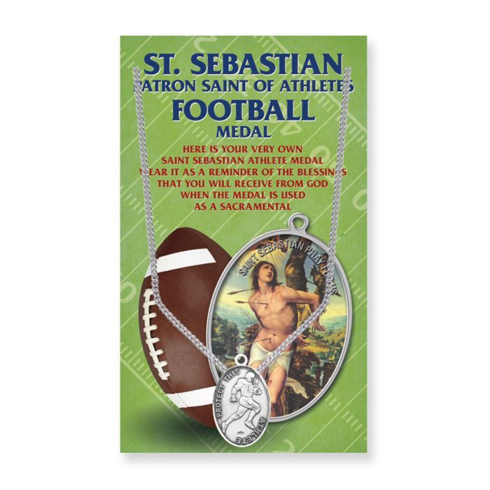 St. Sebastian Men's Football Pewter Medal 24" Chain 650-6042