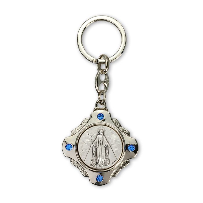 1486-200BL Keyring Our Lady of Grace with Blue Accent Stones