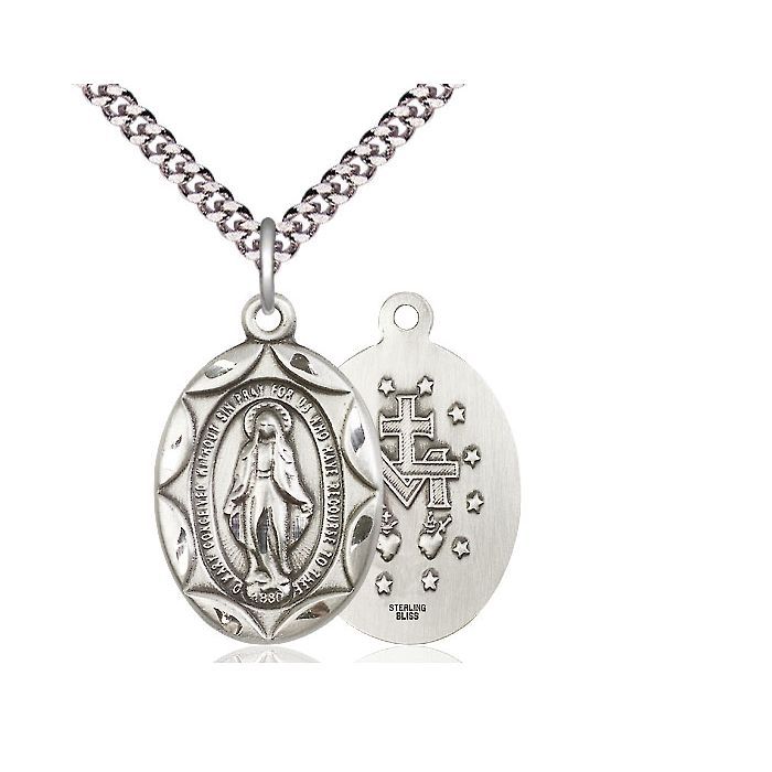       Miraculous Sterling Silver Medal w/ 24" Rhodium Chain Lobster Claw - 0801MSS/24S C54LC