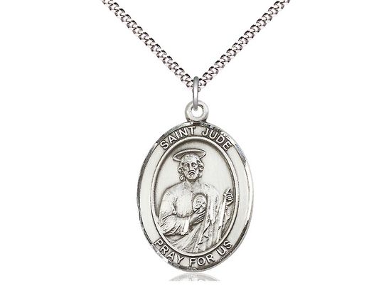      St. Jude Oval Sterling Silver Medal w/ 18" Rhodium Chain w/Clasp - 8060SS/18S C50LC