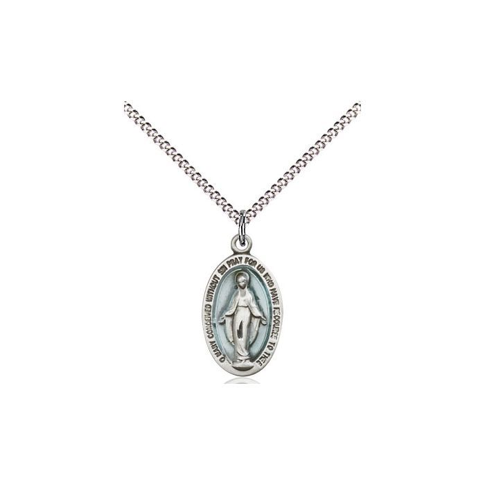 Miraculous Blue Enamel Sterling Silver Medal w/18" Rhodium Chain - 4122EMSS/18S C50-LC