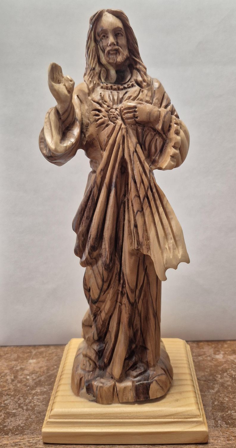 9" Divine Mercy Statue Olivewood Handcarved from the Holy Land H23018