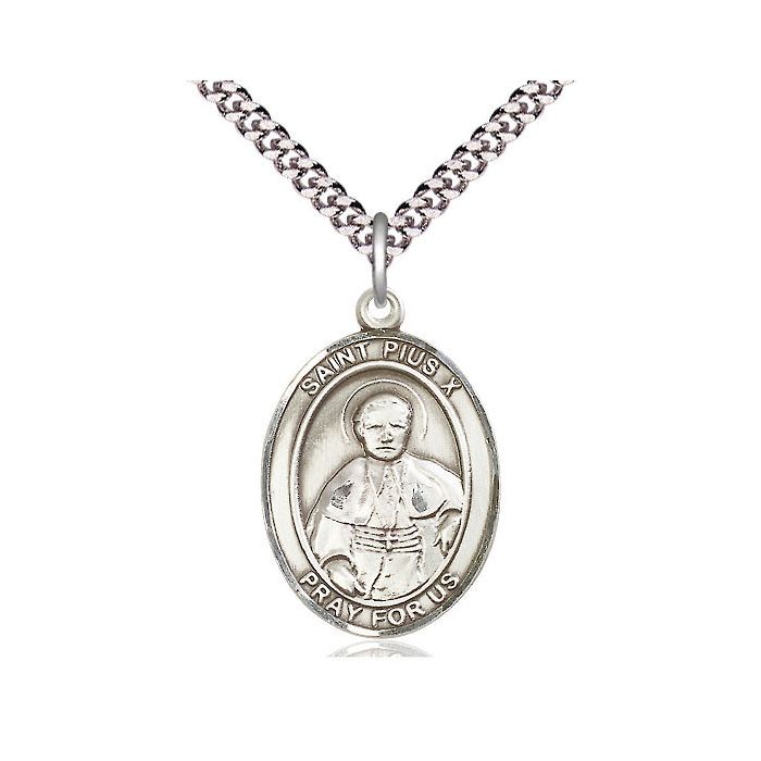 St. Pius X Oval Sterling Silver Medal w/24" Rhodium Chain Endless 7305SS/24S C54End