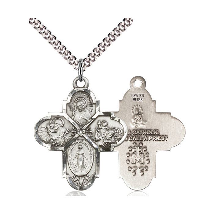        4-Way Sterling Silver Medal w/24" Rhodium Chain w/Clasp 5450SS/24 C54LC