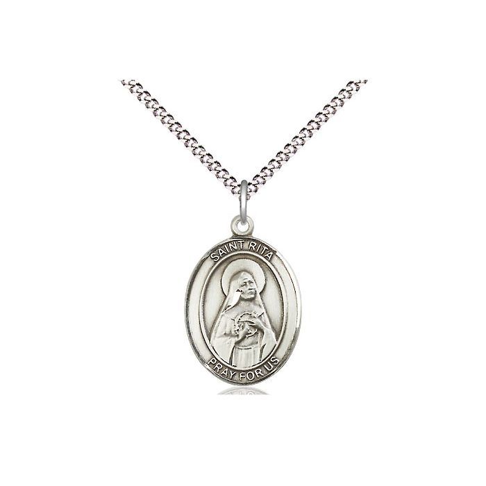 St. Rita Oval Sterling Silver Medal w/18" Rhodium Chain w/clasp 8094SS/18S C50LC