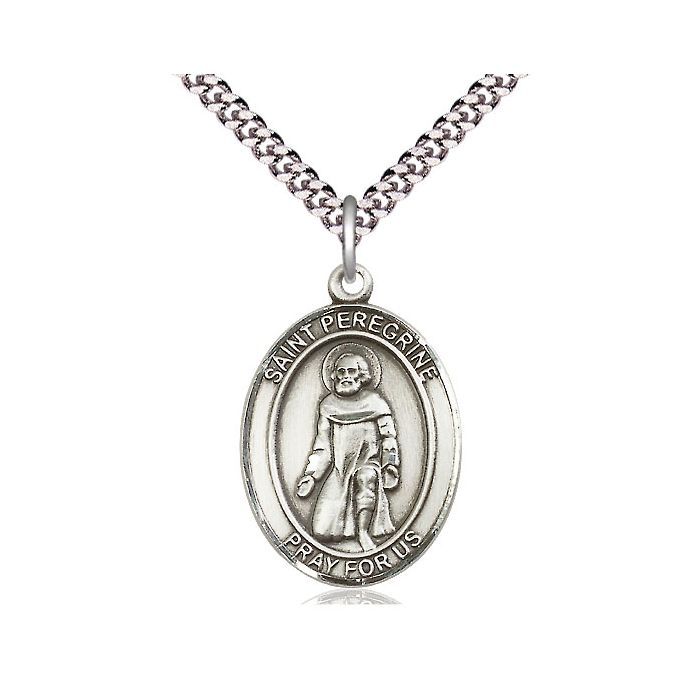 St. Peregrine Oval Sterling Silver Medal w/24" Rhodium Chain Endless 7088SS/24S  C54End
