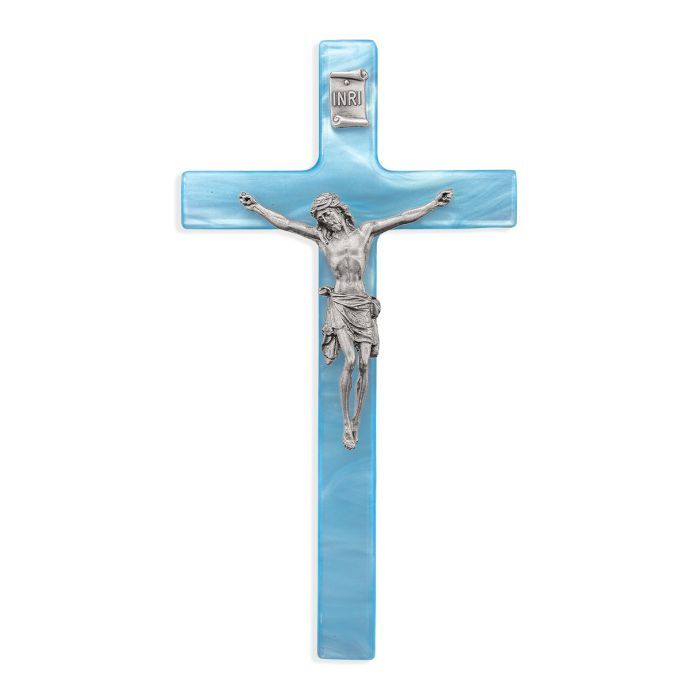 7" Pearlized Blue Cross with Pewter Corpus 50P-7BP