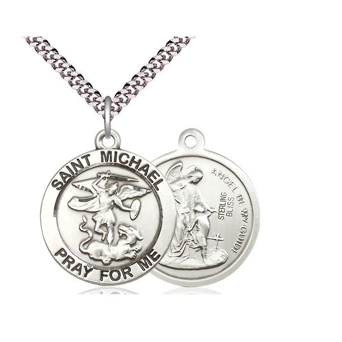 St. Michael Sterling Silver Medal w/24" Rhodium Chain Endless - 4082SS/24S  C54End