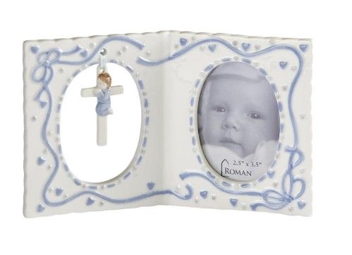 4" Baptism Boy Frame with Cross - 94208
