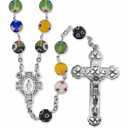       Multi-color Murano 5.5mm Glass bead Rosary 3962