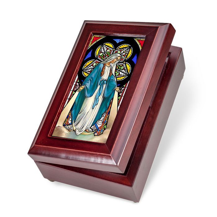 Our Lady of Grace Music Box Mahogany Plays Ave Maria 685-200