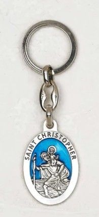        Enameled Blue Saint Christopher Oval Keyring 171-22-3602