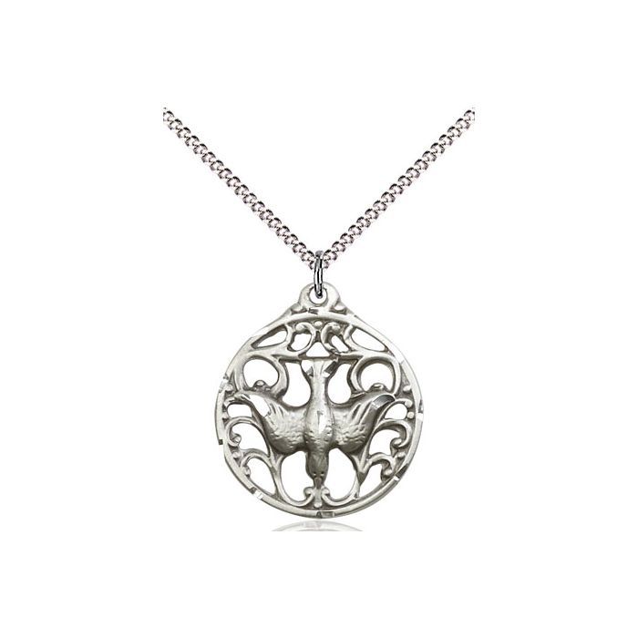Holy Spirit Circle Sterling Silver w/ 18" Rhodium Chain w/Clasp - 5655SS/18S  C50LC