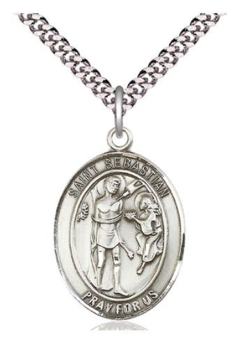        St. Sebastian Oval Medal w/24" Rhodium Chain w/Clasp 7100SS/24S C54LC