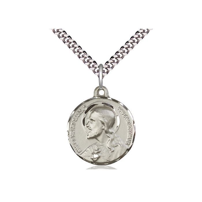 Sacred Heart Sterling Silver w/Plain Back w/24" Rhodium Chain 36-117SS/24S C54End