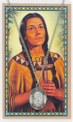 St. Kateri Medal w/ Prayer Card Set - 18" Chain - PSD683KT