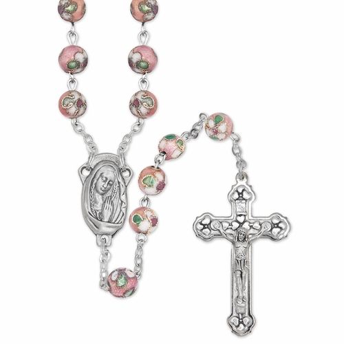        Round Rose Cloisonne 8mm Glass Bead Rosary 3998