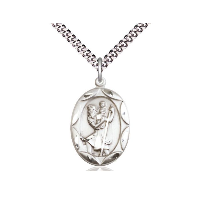      St. Christopher Sterling Silver Medal w/ 24" Rhodium Chain - 0801CSS/24SC54LC