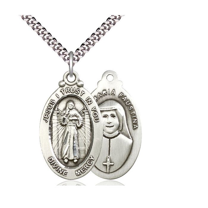 Divine Mercy Sterling Silver Medal w/24" Rhodium Chain 4145DMSS/24S C54END