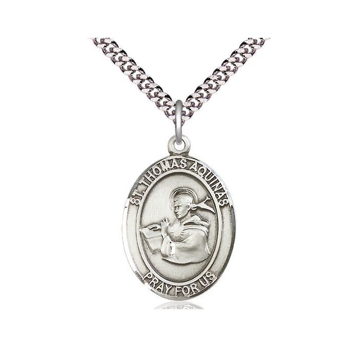 St. Thomas Aquinas Oval Sterling Silver Medal w/24" Rhodium Chain Endless 7108SS/24S C54End