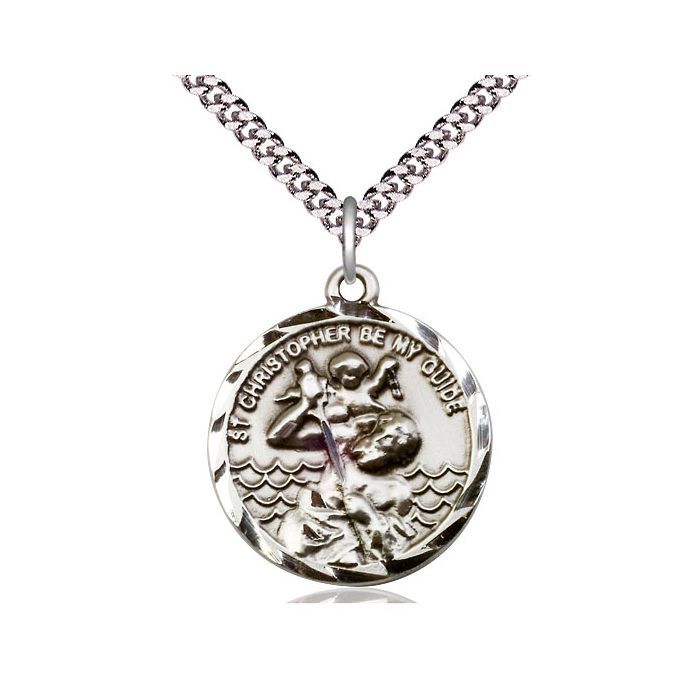 St. Christopher Sterling Silver Medal w/24" Rhodium Chain Endless 0036CSS/24S C54End