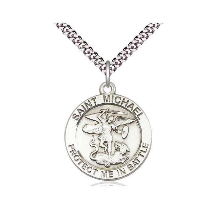 St. Michael Guardian Angel Sterling Silver Medal w/24" Rhodium Chain Endless - 1170SS/24S  C54End