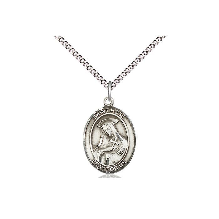 St. Rose Oval Sterling Silver Medal w/18" Rhodium Chain 8095SS/18S