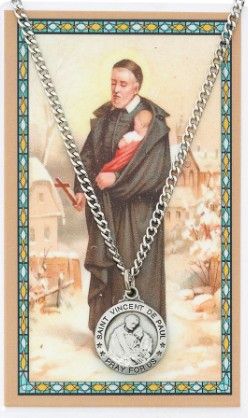 St. Vincent de Paul Medal w/ Prayer Card Set - 24" Chain - PSD600VDP