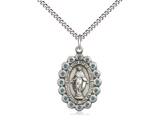        Miraculous Aqua Sterling Silver Medal w/18" Rhodium Chain w/Clasp 2009ASS/18S C50-LC