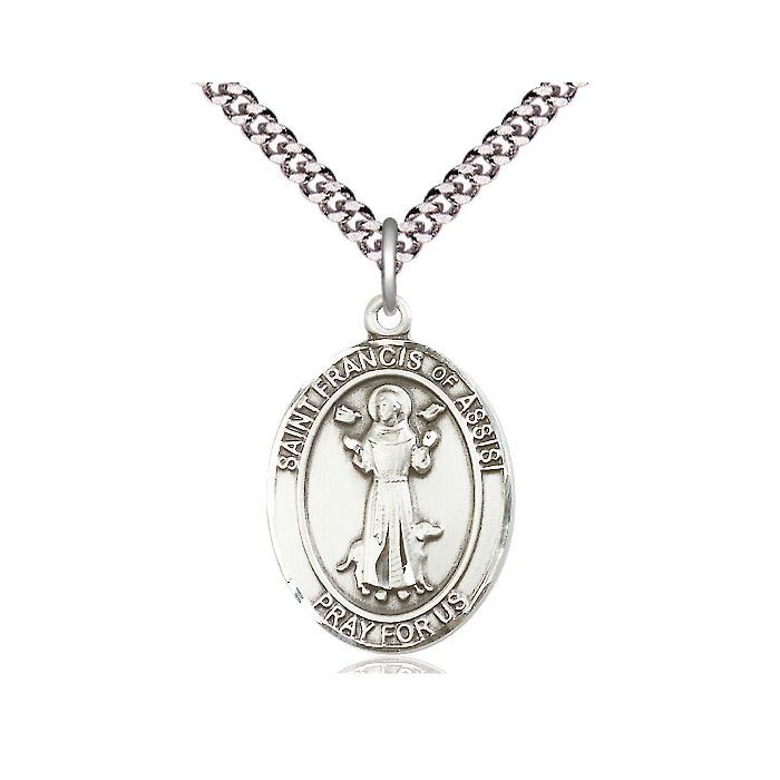 St. Francis of Assisi Oval Sterling Silver Medal w/24" Rhodium Chain w/Clasp 7036SS/24S C54LC