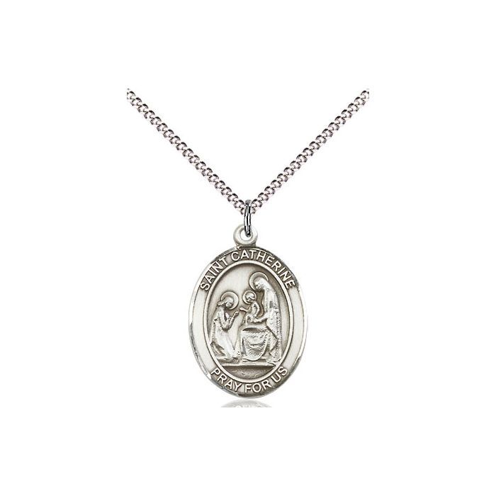 St. Catherine of Siens Sterling Silver Oval Medal w/18" Rhodium Chain w/Clasp 8014SS/18S C50LC