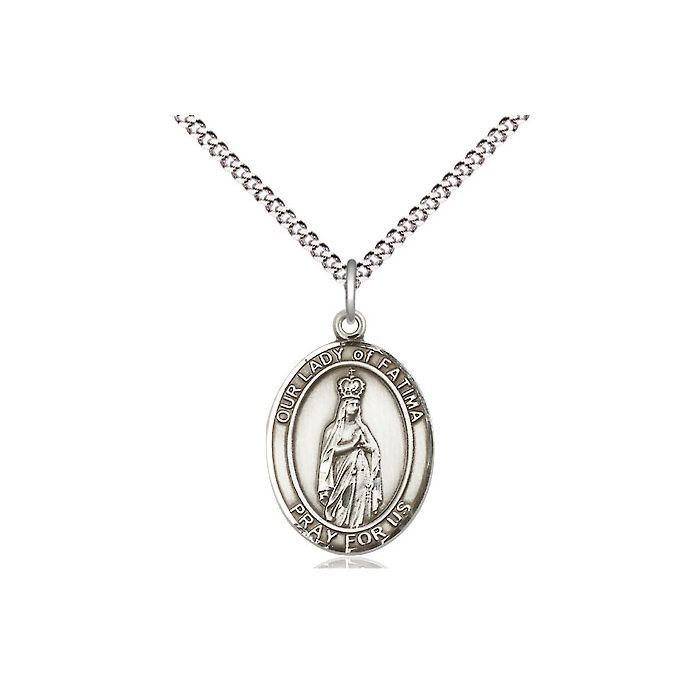       Our Lady of Fatima Oval Sterling Silver Medal w/ 18" Rhodium Chain Clasp - 8205SS/18S  C50-LC