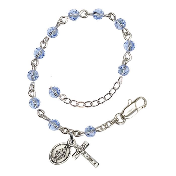        4mm Light Saphire Rosary Bracelet Silver Plated RB10004LSAS SP