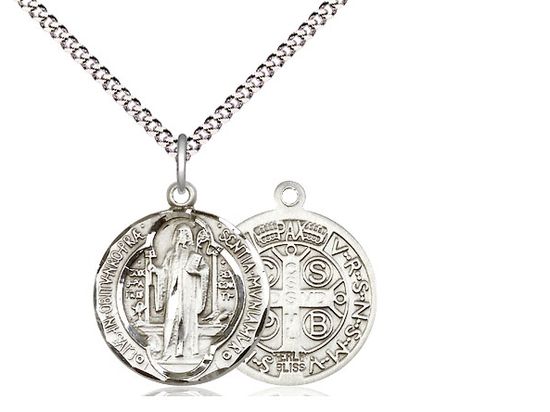        St. Benedict Sterling Silver Medal w/18" Rhodium Chain w/Clasp 0026BSS/18S C50LC