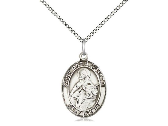        St. Maria Goretti Oval Sterling Silver Medal w/18" Rhodium Chain w/Clasp 8208SS/18S C50LC