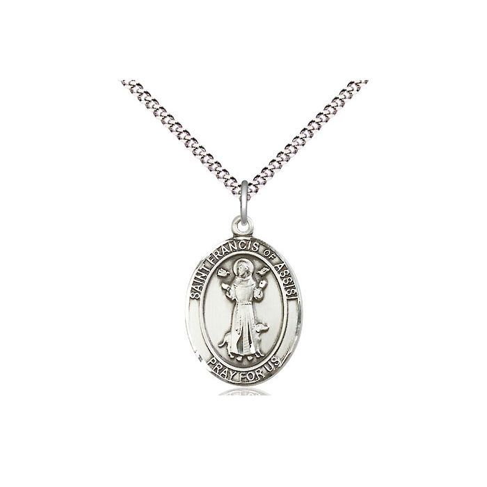        St. Francis Assisi Oval Sterling Silver Medal w/18" Rhodium Chain w/Clasp 8036SS/18S C50LC
