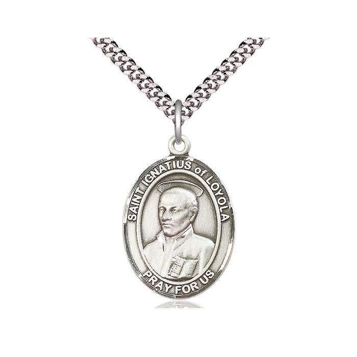 St. Ignatius Oval Sterling Silver Medal w/24" Rhodium Chain w/Clasp 7217SS/24S C54LC