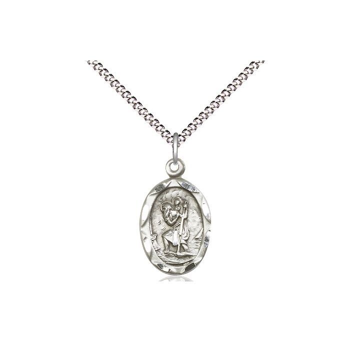 St. Christopher Sterling Silver Medal w/ 18" Rhodium Chain w/Clasp 0612CSS/18S  C50LC