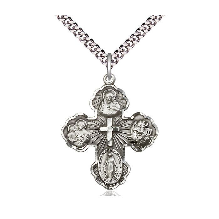        5-Way Sterling Silver Medal w/24" Rhodium Chain w/Clasp 5458SS/24S C54LC