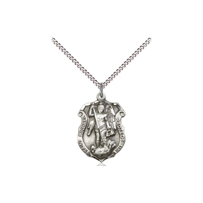 St. Michael Shield Sterling Silver Medal w18" Rhodium Chain w/Clasp 5692SS/18S  C50LC