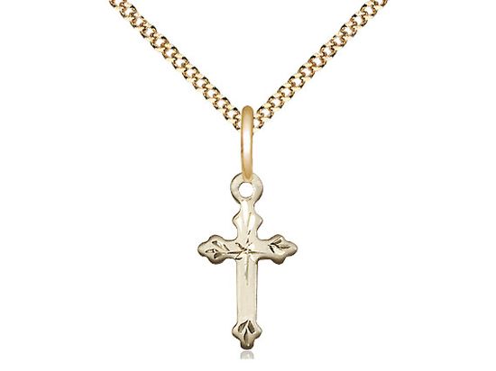        Cross Engraved Gold Filled w/18" Gold Plated Chain w/Clasp 2531GF/C10GF18 C51LC