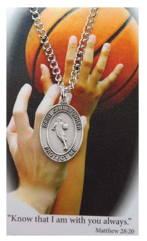 Boys Basketball Medal and Chain w/Prayer Card Set PSD675BK
