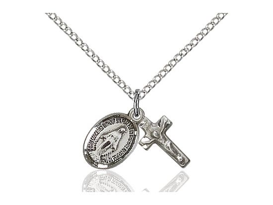        Crucifix/Miraculous Set Sterling Silver w/18" Rhodium Chain W/Clasp 0702MSETS/18S C50-LC