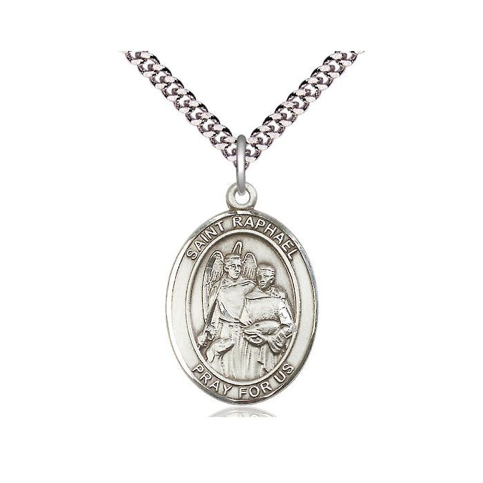 St. Raphael Oval Sterling Silver Medal w/ 24" Rhodium Chain w/Clasp - 7092SS/24S  C54End